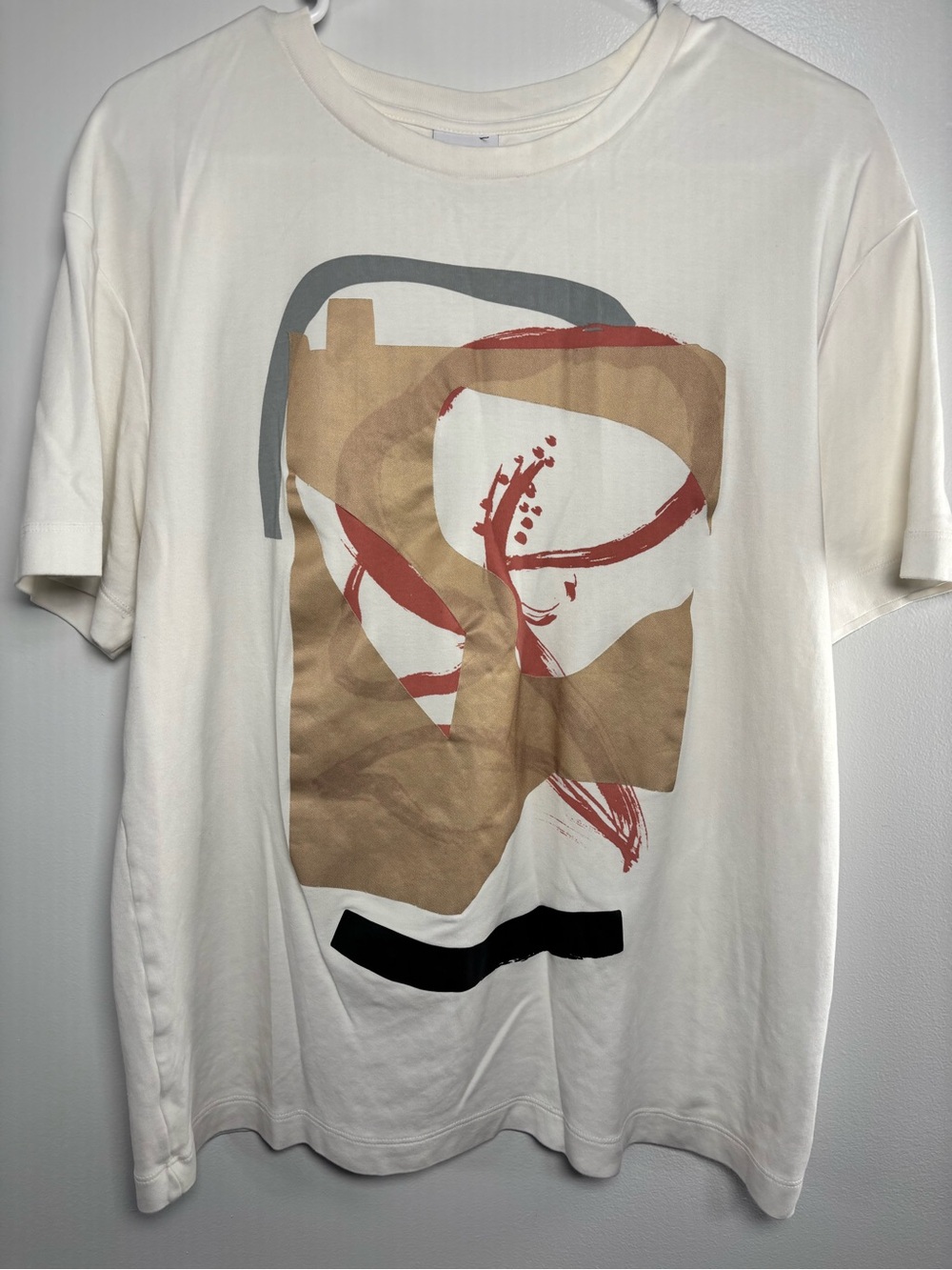 Zara Cream Short-Sleeve Tee with Tan, Red and Black Abstract Print - Picture 2 of 4